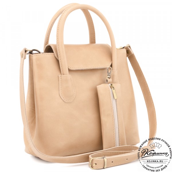  Женская кожаная сумка "Ванесса" (бежевая). фото 1